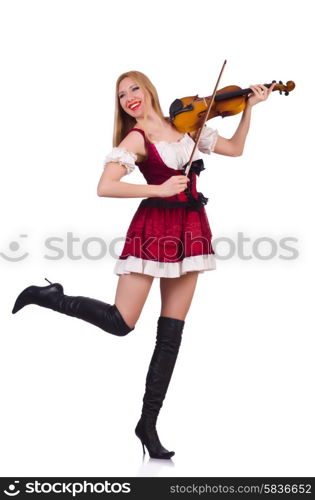 Girl playing violin on white