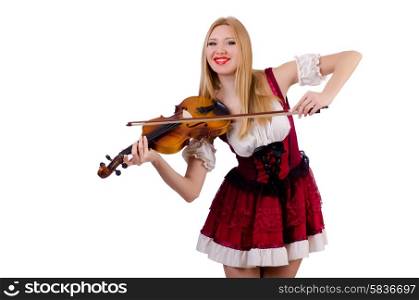 Girl playing violin on white