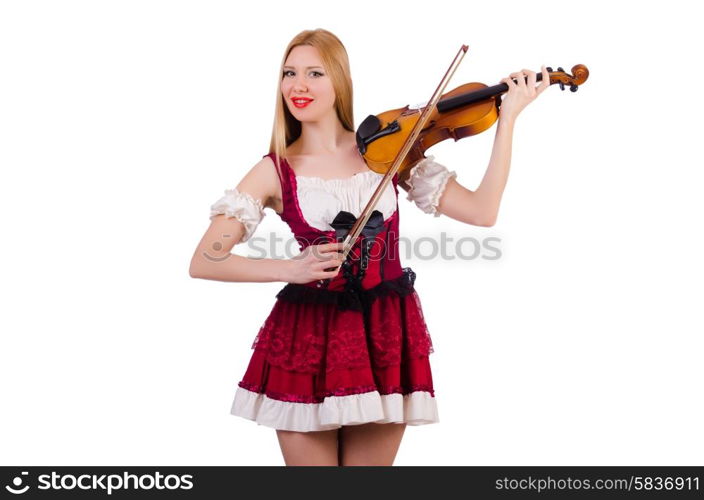 Girl playing violin on white