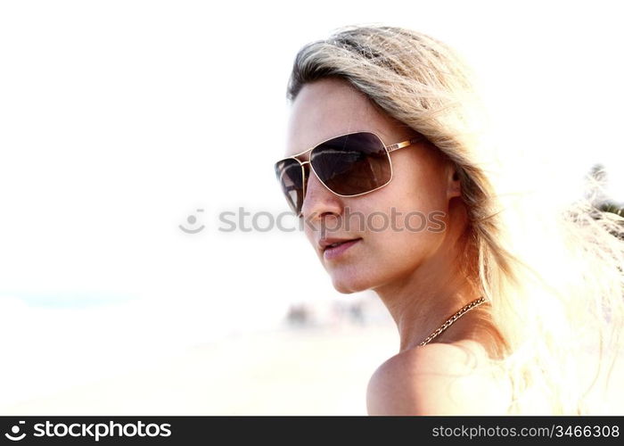 girl portrait close up ocean on background