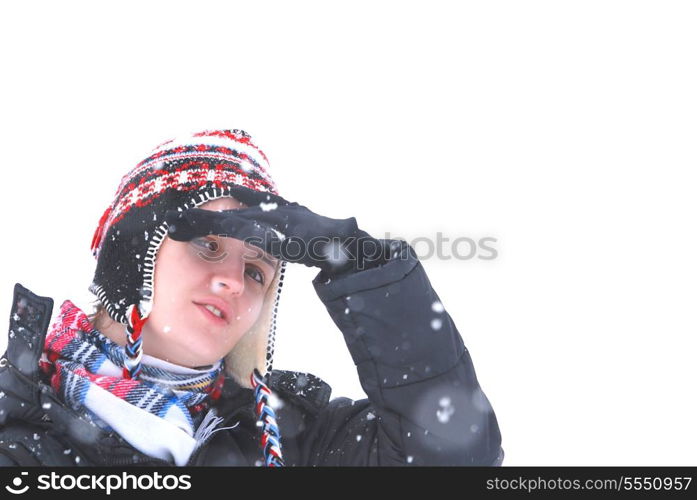 girl portrait with snowing weather