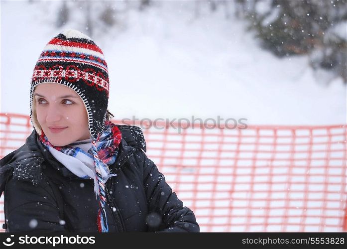 girl portrait with snowing weather