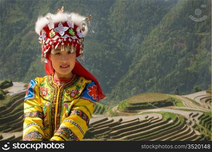 Girl Posing In Front Of Rice Paddy