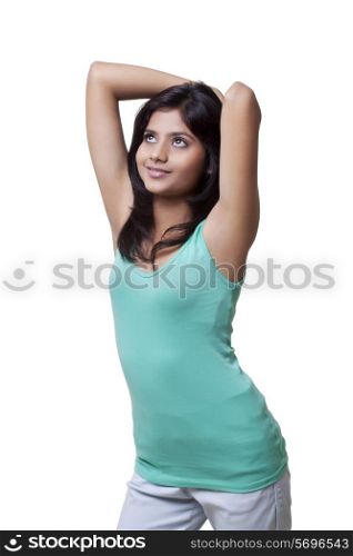 Girl posing over white background