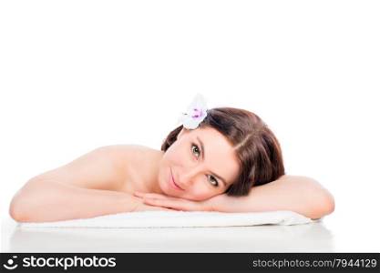 girl relaxing on the procedure for the care of tired body