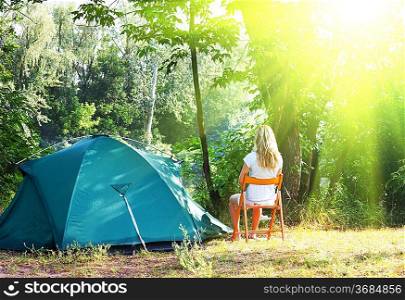 Girl resting in camping