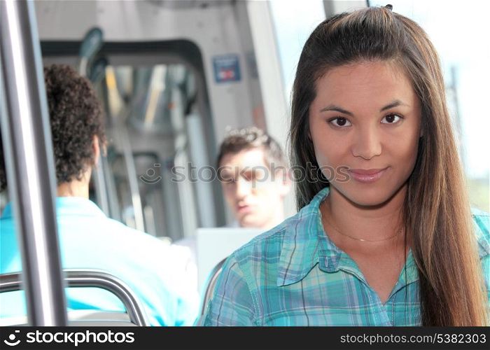 Girl riding tram