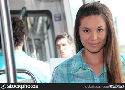 Girl riding tram