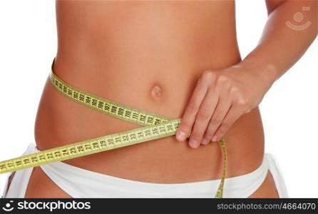 Girl's waist with a tape measure yourself