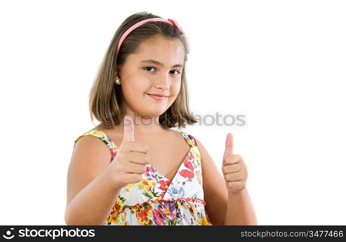 Girl saying ok on a white background