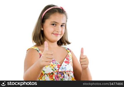 Girl saying ok on a white background
