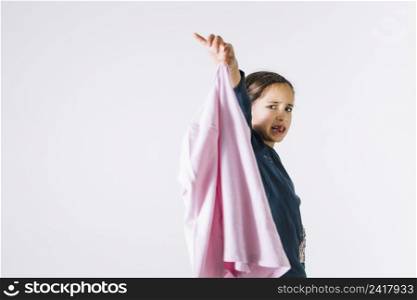 girl showing smelly cloth