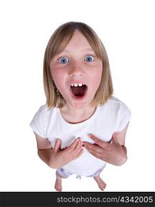 girl singing shouting or exclaiming with fisheye effect. girl singing or shouting