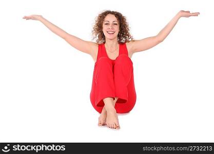 girl sitting hands up
