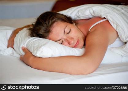 girl sleeping in a comfortable position on the stomach