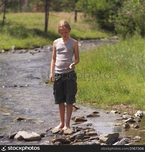 Girl standing in stream