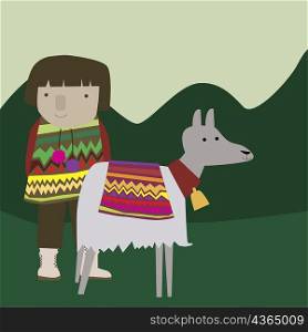 Girl standing with a donkey
