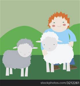 Girl standing with two sheep