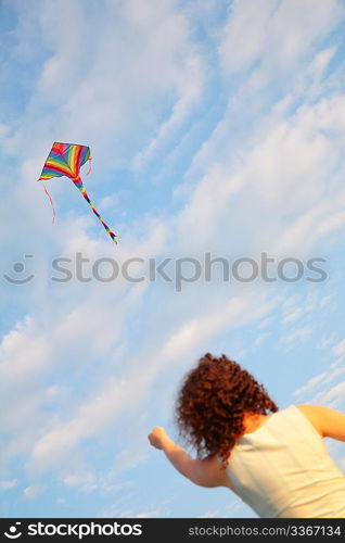 Girl starting kite