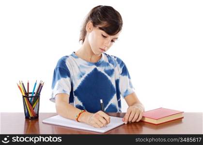 girl studying in the school a over white background
