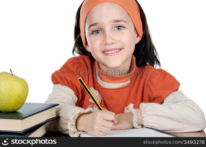 girl studying in the school a over white background