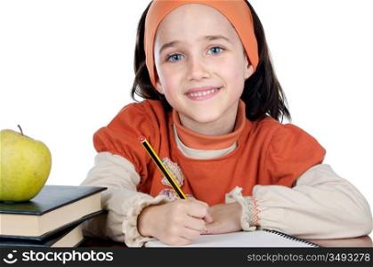 girl studying in the school a over white background
