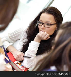 girl thinking on examinination