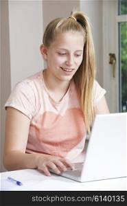 Girl Using Laptop At Home