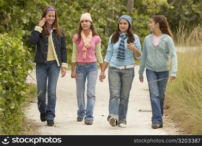 Girl walking with her friends