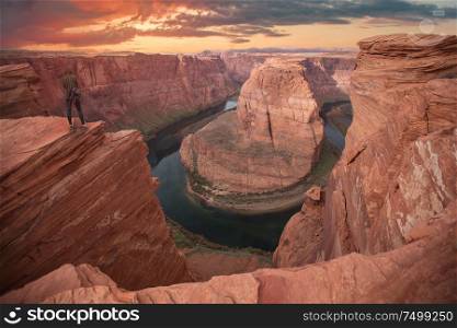 girl walks in the Grand Canyon. USA