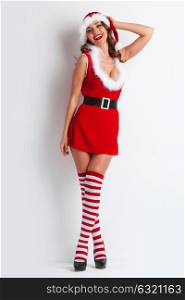 Girl wearing santa claus clothes. Portrait of beautiful sexy girl wearing santa claus clothes
