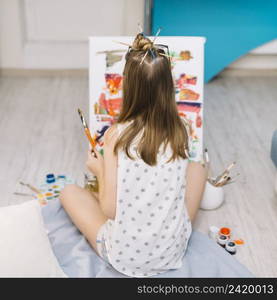 girl white sitting floor painting with gouache