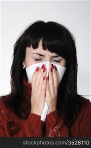 Girl with a headache, suffering from flu, A(H1N1)