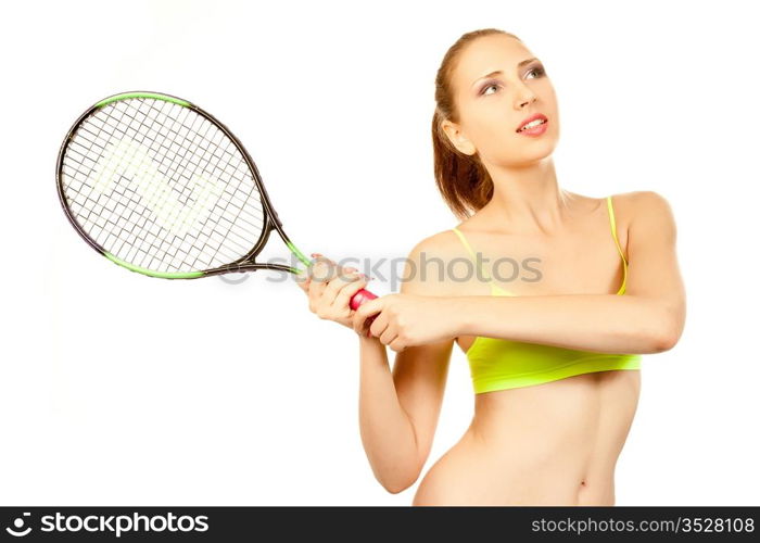 girl with a tennis racket. isolated on white