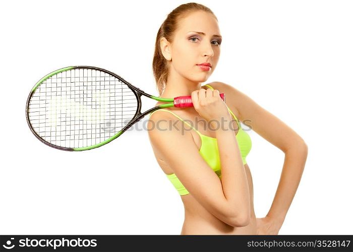 girl with a tennis racket. isolated on white