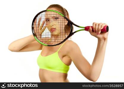 girl with a tennis racket. isolated on white