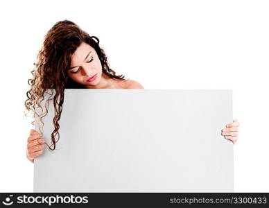 Girl with a white billboard