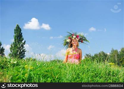 Girl with a wreath made from flowers