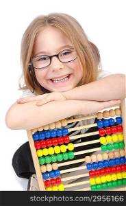 Girl with abacus on white