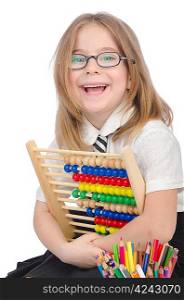 Girl with abacus on white