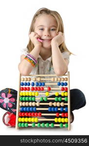 Girl with abacus on white