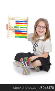 Girl with abacus on white