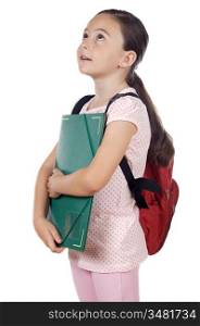 Girl with backpack and folder over white background