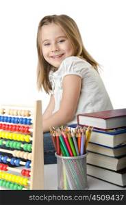 Girl with books and abacus