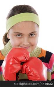 Girl with boxing gloves isolated on white