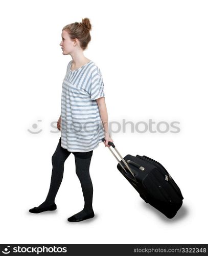 Girl with briefcase going travelling