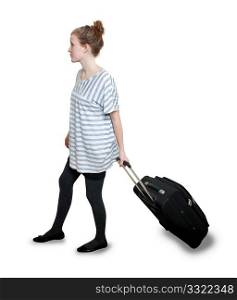 Girl with briefcase going travelling