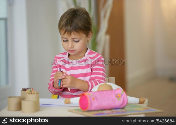 Girl with crayons