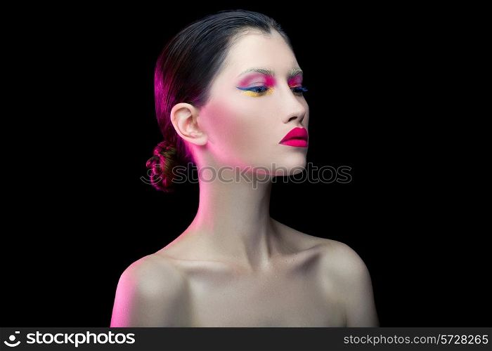 Girl with creative make up on black background