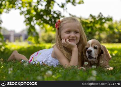girl with dog outdoors